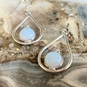 2390 Silver Teardrop Earrings with Light Blue Opalite Stones
